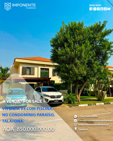 A Venda Vivenda V4 com anexo e piscina, no Condomínio Paraíso, Talatona.